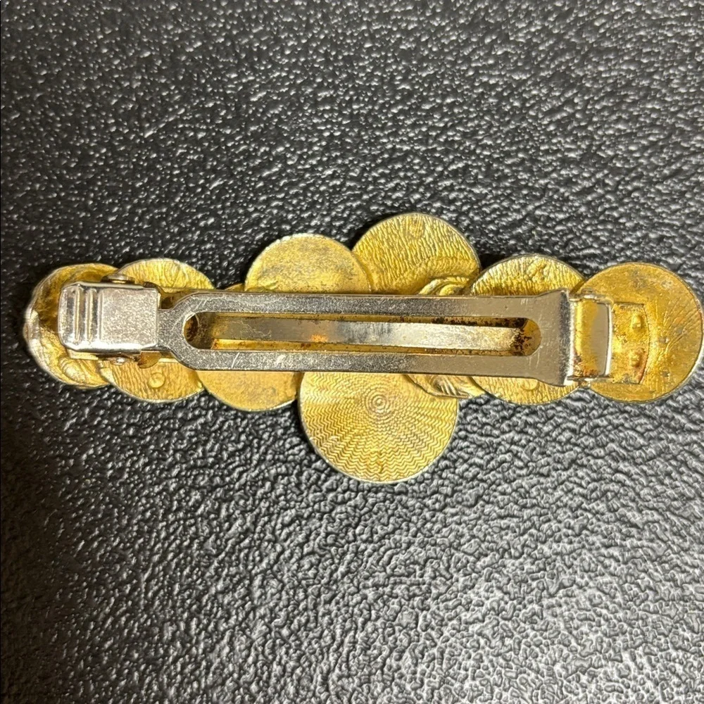 Vintage Gold Tone Coin Hair Clip Made in France